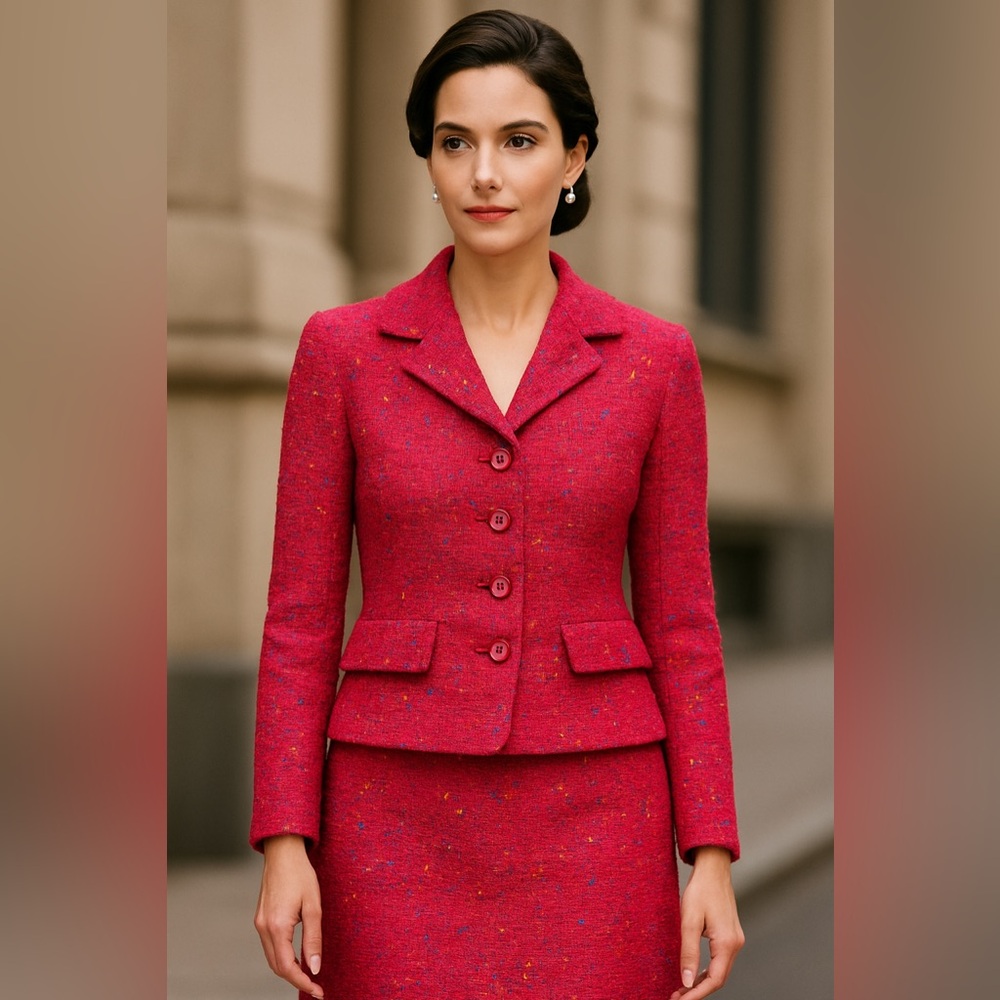 Philosophy di Alberta Ferretti Pink Tweed Dress & Jacket Set. Virgin Wool. SZ 8